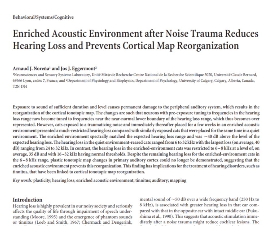 Enriched Acoustic Environment after Noise Trauma Reduces Hearing Loss and Prevents Cortical Map Reorganization
